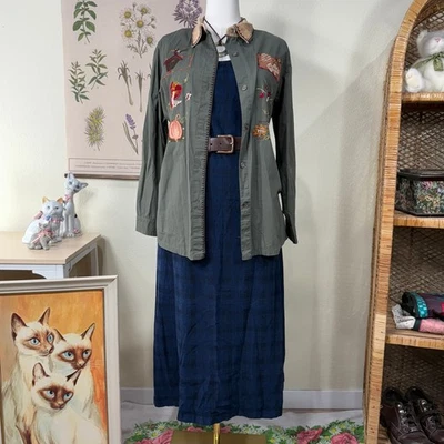 Vintage Fall Pumpkin Leaves Scarecrow Apple Embroidered Shirt Cottage Grandma 2X - Image 1 of 4