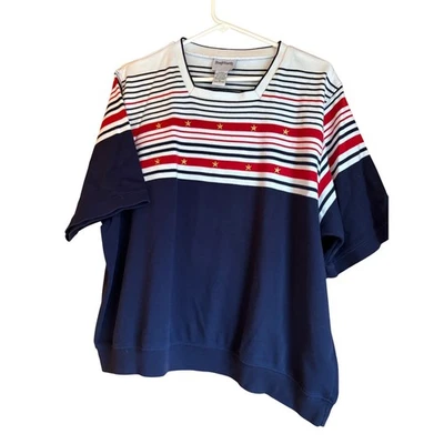 Bon Worth Women's Striped Star Print Top XL Navy Red White Casual - Image 1 of 4