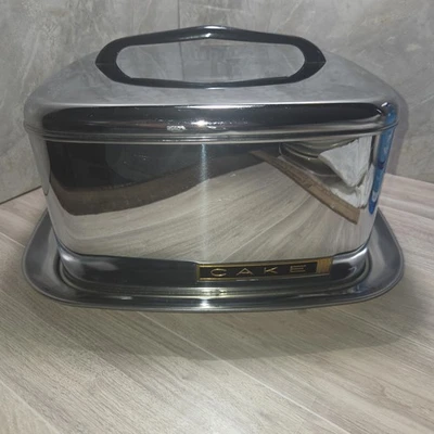 Servidor portador de pasteles de bloqueo cuadrado de 10" de acero inoxidable cromado MCM Madmen años 60  Foto 1 de 4