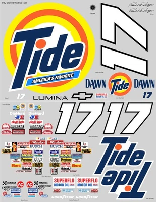1/12 scale Darrell Waltrip Tide Chevy Lumina clear vinyl sticker sheet fits Losi - Image 1 of 4