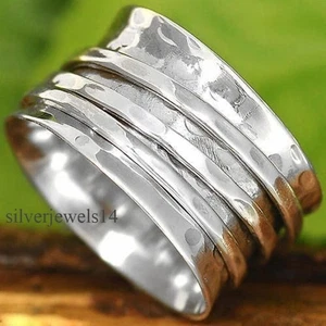 Solid 925 Sterling Silver Wide Band Spinner Ring Meditation Statement Jewelry - Picture 1 of 6