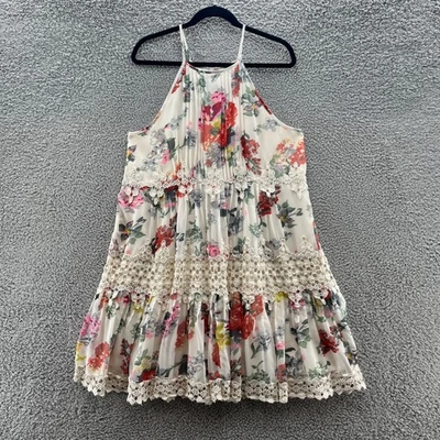 Vestido Anthropologie Ranna Gill Grande Crema Floral Crochet Boho Sin Mangas Columpio Foto 1 de 4