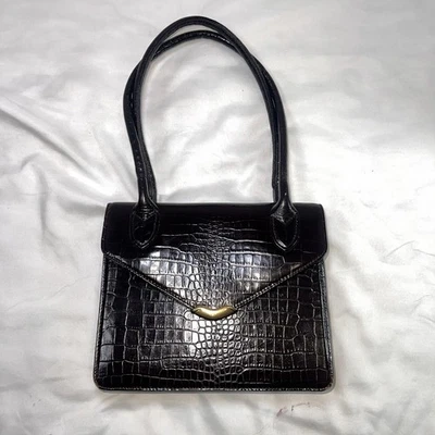 Nine West Shoulder Bag 7.5" x 9" Brown Embossed Crocodile Leather Purse Vintage - Image 1 of 4