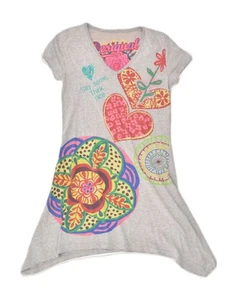 DESIGUAL Womens Graphic Asymmetric T-Shirt Dress UK 10 Small Grey Floral HX04 - Picture 1 of 4