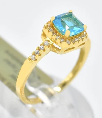 LAB CREATED 1.13 Cts BLUE  TOPAZ  & WHITE SAPPHIRE RING 14k GOLD PLATED Foto 1 de 4