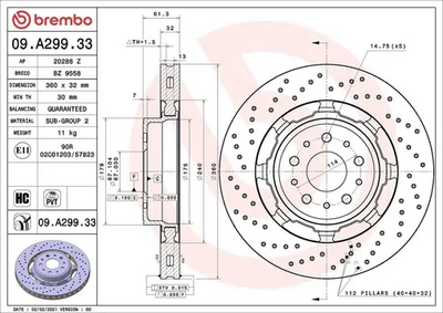 1X Disque de frein BREMBO 09.A299.33 pour MASERATI GRANCABRIO 4.7 2011-2017 - Photo 1/4