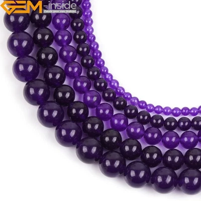 Cuentas sueltas de cuarzo piedra redonda jade color amatista púrpura para hacer joyas 15" Foto 1 de 4