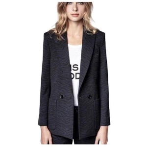 Zadig et Voltaire Navy Black Visko Jac Tigre Blazer Jacket Size 42 US 8 - Picture 1 of 6