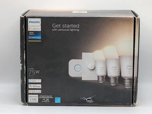 Philips Hue Smart Light Starter Kit | Bridge, Smart Button, Three White Bulbs - Picture 1 of 7