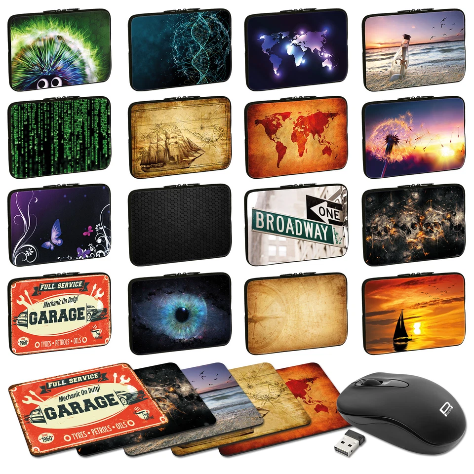 Design Notebook Schutzhülle 15,6 Zoll Laptop Hülle Sleeve Tasche + Mauspad, Maus