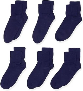 Little Girls' Seamless Turn Cuff Socks Pack of 6 Navy Large - Picture 1 of 5