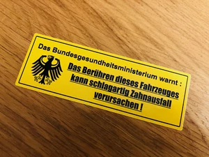 BUNDESGESUNDHEITSMINISTERIUM Aufkleber Sticker Warning Auto Fun WARNUNG Zahnfee - Picture 1 of 2