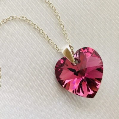 CRYSTAL ELEGANCE 925 Collar Corazón de Plata Colgante Joyería Rosa hecha con cristales de Swarovski®