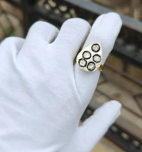 Antique Polki Diamond Ring Natural Rosecut Diamond Ring 925 Sterling Silver Ring - Picture 1 of 8