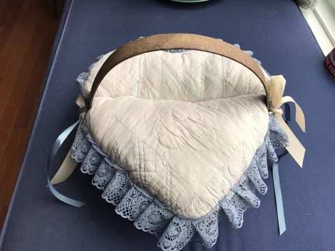 Vintage Quilted Wicker Heart Shape Flip Split Top Basket Cover
