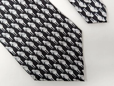 CORBATA DE SEDA VINTAGE KEITH DANIELS NEGRO BLANCO CEBRA PATRÓN INTEGRAL 4" Foto 1 de 2