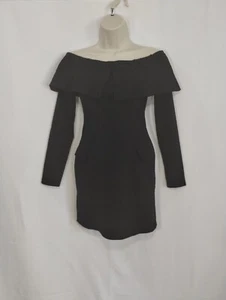 Vestido Pretty Little Thing Hombro Descubierto Superpuesto Mujer Talla 4 Negro Manga Larga - Imagen 1 de 13