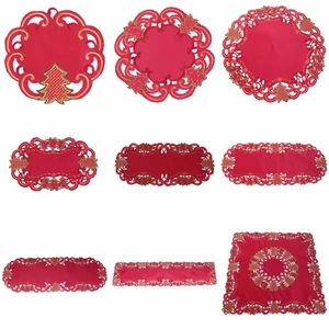 Stickerei, Tischdecke, Tischläufer, Weihnachten Weihnachtsbaum Tanne Rot - Bild 1 von 10