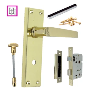 Palanca de acabado de latón manija de puerta de baño manijas rectas internas + cerradura de baño D6 - Imagen 1 de 37