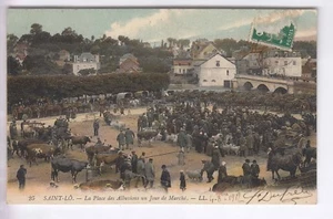 CPA  SAINT LO 50  - LA PLACE DES ALLUVIONS UN JOUR DE MARCHE ANIMAUX 1912  ~D09 - Imagen 1 de 2