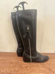 STUART WEITZMAN black leather Size 4 tassels hidden wedge Knee Length Boots - Picture 1 of 9