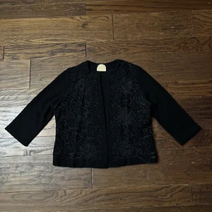 Vintage Koldin Original Wool Cardigan Sweater Black Floral 70s - Picture 1 of 3