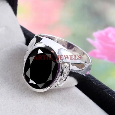 Anello In Argento Sterling 925 Con Gemma In Onice Nero Naturale Per Uomo #5584 - Immagine 1 di 4