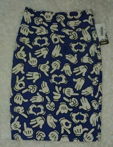 Lularoe Disney Mickey Hands SM Blue Cassie Pencil Skirt Mouse Gloves Heart New - Picture 1 of 3