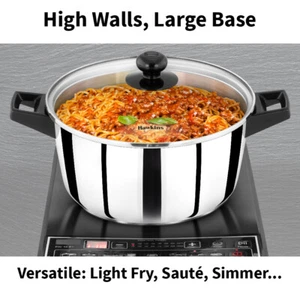 Induction Casserole Stainless Steel Deep Saucepan 3L/4L with Glass Lid - Picture 1 of 25