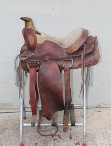 Horse Saddle Training Western 14-15" Roughout Leather Roping Trail Lesson Riding - Picture 1 of 18