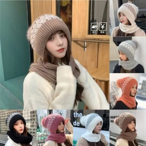 Women's Crochet Knitted Beanie Hat Scarf Set Neck Warm Winter Wool Ski Snow Caps - Picture 1 of 13