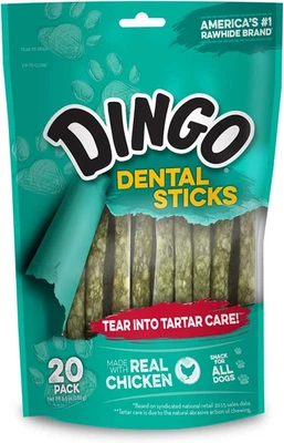 BRANDED Dingo Tartar And Breath Dental Sticks For All Dogs, 20 Sticks Per Pack