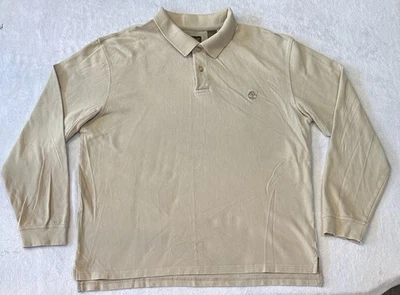 Timberland Polo Shirt Men XL Beige Long Sleeve Cotton Casual Outdoor Logo - Image 1 of 4