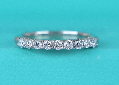 $4,000 Tiffany & Co Forever Platinum 9 Round Diamond 2.2mm Wedding Band Ring 4 - Image 1 of 4