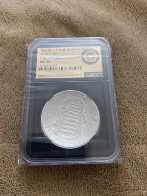 2019 P US Commem. SILVER Dollar $1.00 Apollo 11 NGC MS70 50th Ann Gold Label - Image 1 of 2