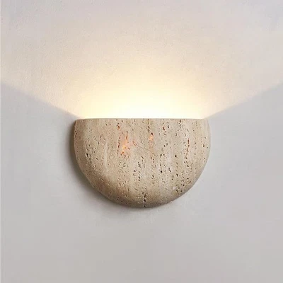 Modern Marble Yellow Travertine Wall Sconce G9 3000K Wall Lamp Semi Circle Na... - Image 1 of 4