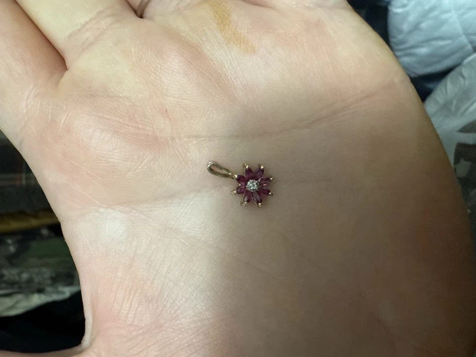 Yellow Gold Filled Lab-Created Ruby CZ Flower Pendant Necklace - Image 1 of 1