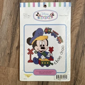 Disney Babies Counted Cross Stitch Kit Baby Mickey Choo-Choo #32004 Vintage NEW - Picture 1 of 9