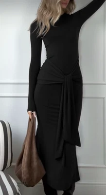 NUEVO CON ETIQUETAS H&M Maxi Vestido Jersey Manga Larga Negro 1304918002 XS, S, M, XL Foto 1 de 4