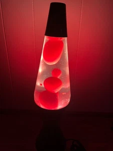 Excellent Condition 90s Lava Lite Lamp Tiger Print Base with Orange Lava - Picture 1 of 4