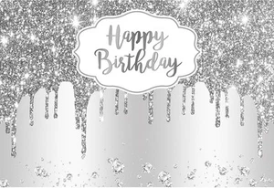 Silver and White 8x10 Happy Birthday Back Drop pre-owned - Picture 1 of 2