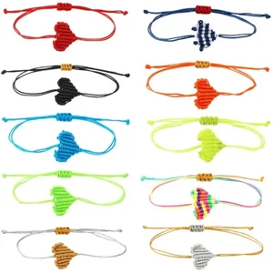 Couple s Handwoven Hemps Cord Bracelet with Heart Charm Romance Wristband Gift - Picture 1 of 18