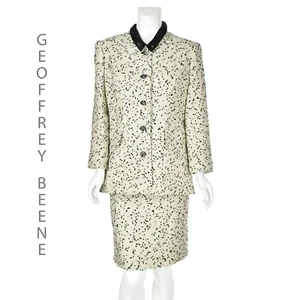 GEOFFREY BEENE Vintage Off-White Wool Suit with Raised Black Dots SIZE 8 - Picture 1 of 9