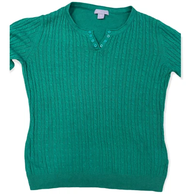 Laura Scott Sweater Women's Size Small Green Button V-Neck Cable Knit - Image 1 of 4