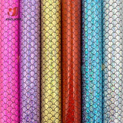 Holographic Mermaid Scale Fabric PU Leather Foil DIY Bow Craft Making Decor Roll - Image 1 of 4