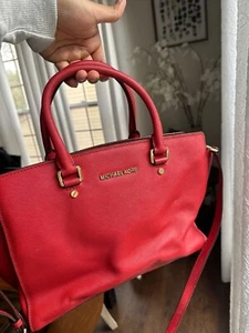 MICHAEL KORS SELMA RED SAFFIANO LEATHER SATCHEL BAG PURSE Crossbody - Picture 1 of 5