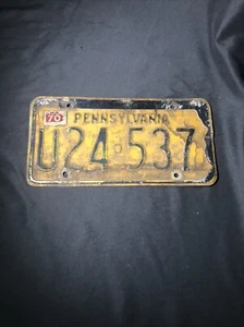 Vintage 1970 Pennsylvania License Plate #U24537 - Picture 1 of 2