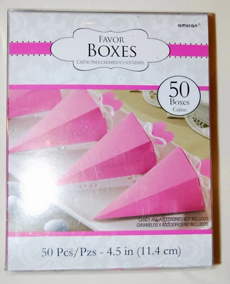 Amscan 50pc Pink 4.5" Cone Shaped Party Favor Boxes for Weddings Showers Events - Image 1 of 4