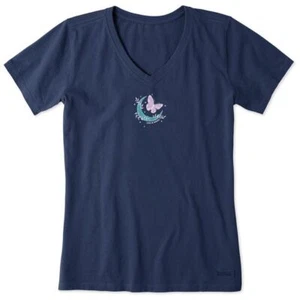 Life Is Good Celestial Butterfly Moon Short Sleeve Crusher Vee Women's Shirt, Da - Picture 1 of 2