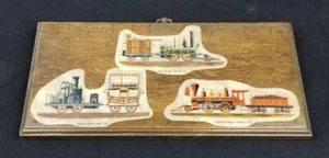 Vintage Lacquered Wall Plaque with 3 Rich Schlemmer Train Illustrations - Picture 1 of 5